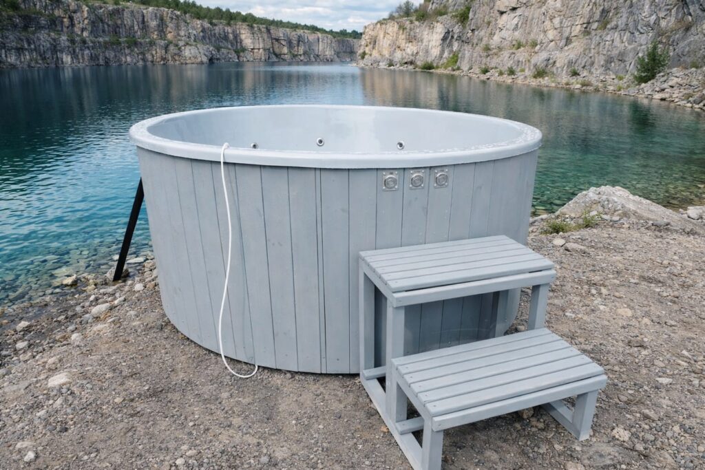 Balia ogrodowa całoroczna 225 cm z piecem zewnętrznym i hydromasażem